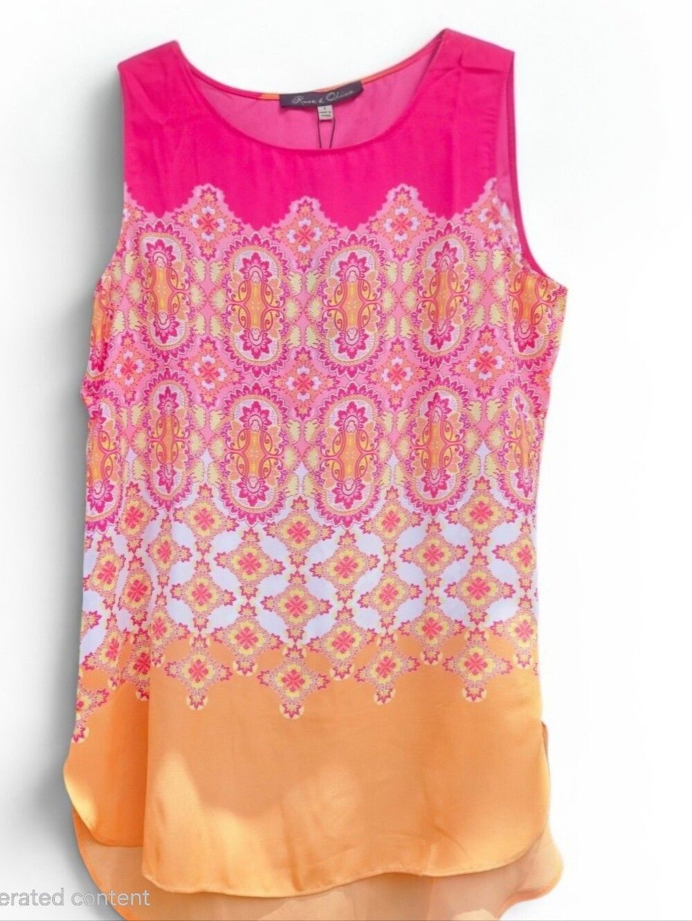 Rose & Olive Pink Orange Paisley Medallion Tank Top Size Small